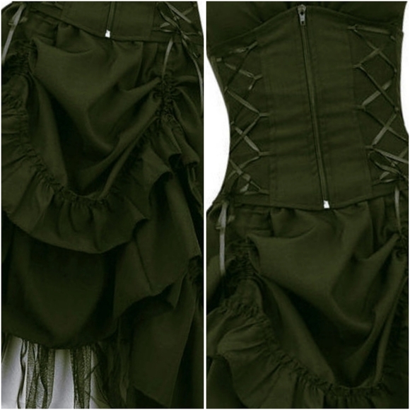 Steampunk Corset Ruffle Drape Punk Gothic Dress - Picture 6 of 8